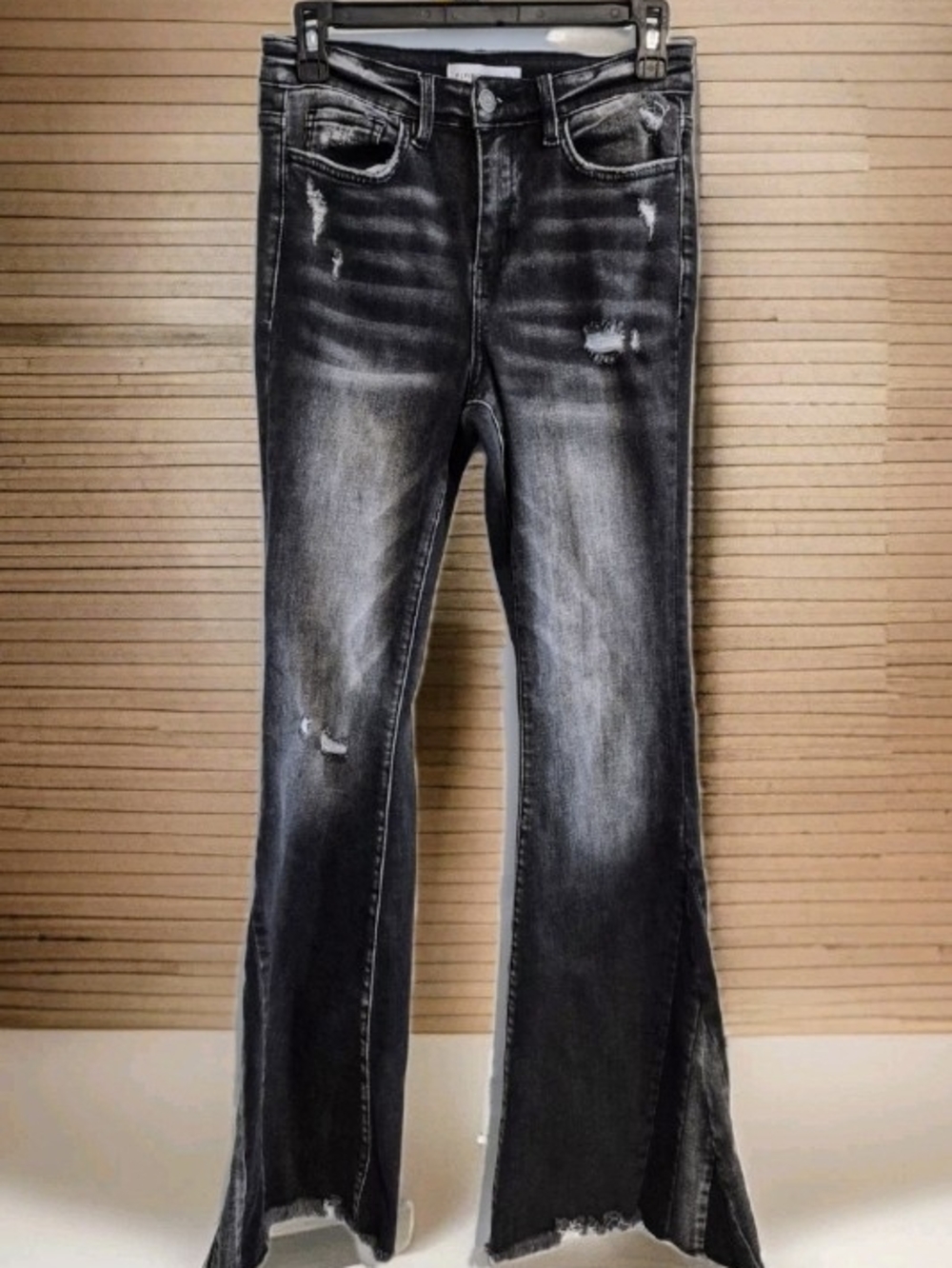 Flying Monkey Faded Black Distressed Flare Jeans Split Hem Size 26